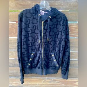 Vintage Juicy Couture Black Logo Terry Zip Up Hoodie Sweatshirt - XL
